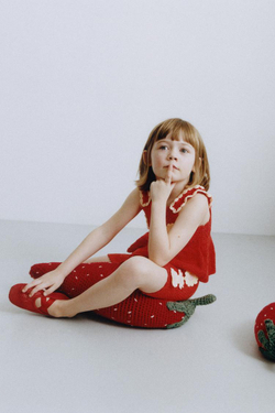 ZARA БЕРМУДЫ ИЗ КРУЖЕВА КРОШЕ С ЦВЕТАМИ, КРАСНЫЙ