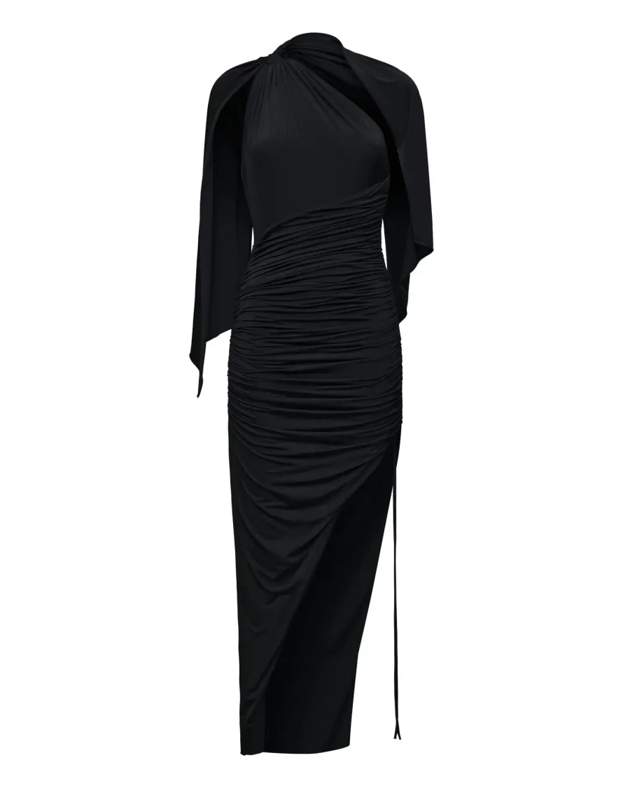 Платье миди из трикотажа с разрезом по ноге, Черный