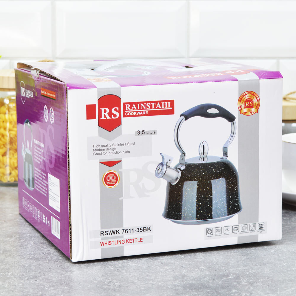 Чайник 3,5л нерж со свистком, черный 7611-35RS\WK BK