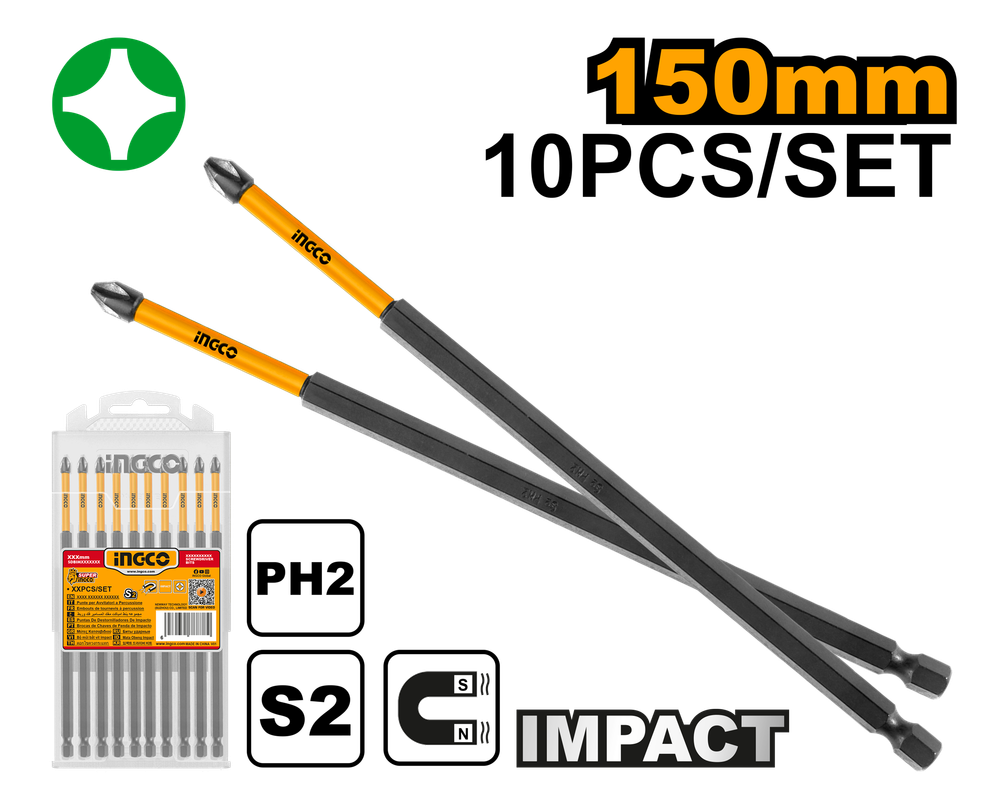 Набор ударных бит для шуруповерта IMPACT INGCO SDBIM11PH263 INDUSTRIAL РН2х150 мм 10 шт.