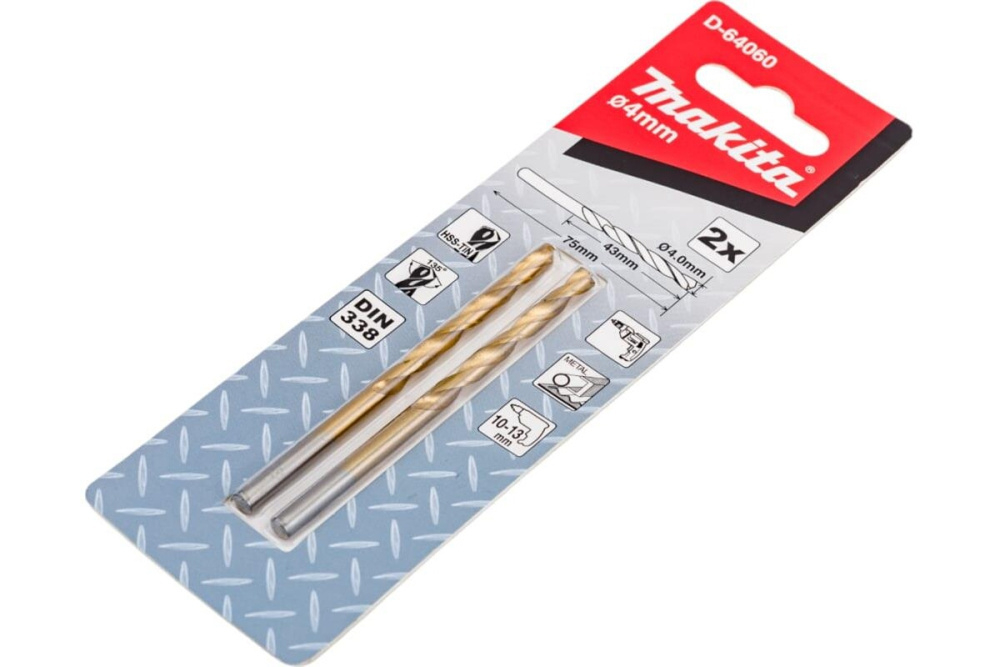 Сверло по металлу HSS-TiN Economy 4х43x75, 2 шт. Makita D-64060
