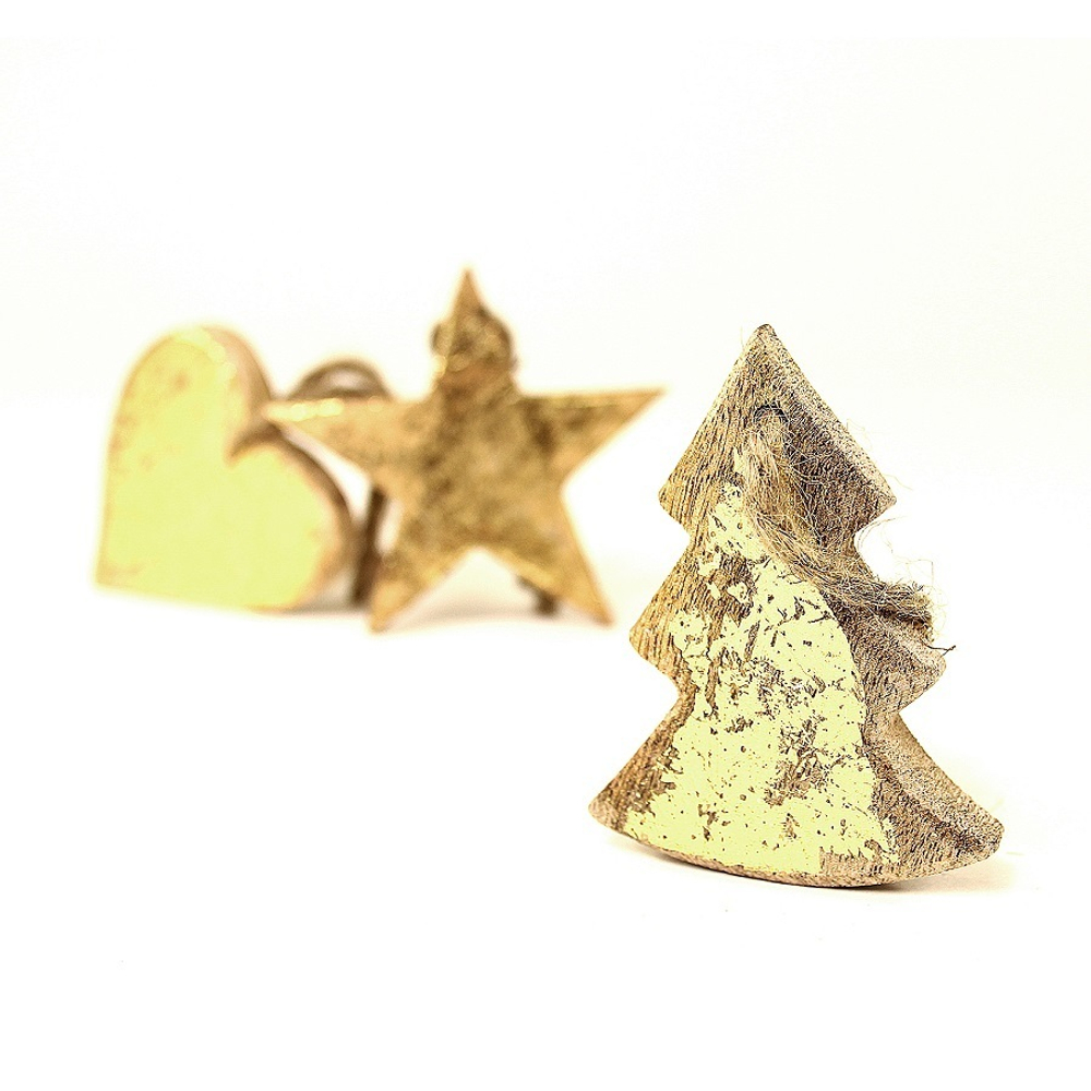 Украшения подвесные golden stars/trees/hearts, деревянные, в подарочной коробке, 24 шт.