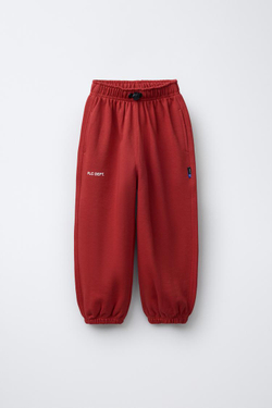 ZARA ФЛИСОВЫЕ БРЮКИ BALLOON С НАДПИСЬЮ, КРАСНЫЙ