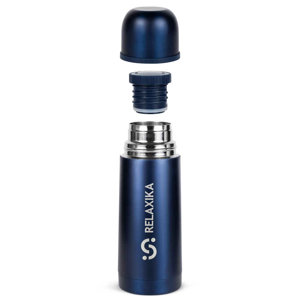 Термос Relaxika 101 (0,35 литра), темно-синий (стикерпак "7 вершин")