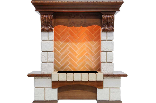 Каминокомплект Pierre Luxe - Дуб / Шампань (Высота 975мм) с очагом Cassette 400 LNH-INT (с дровами)