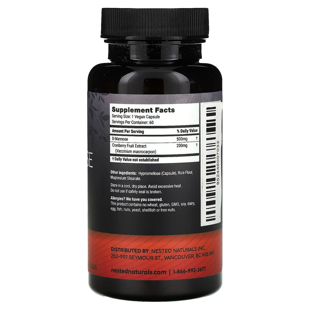 Nested Naturals, D-манноза с клюквой, 60 веганских капсул