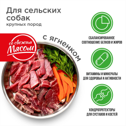 Корм сухой для собак крупных пород, премиум полнорационный комплекс, для живущих в сельской местности, с ягненком, 12 кг, QUATTRO