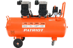 Компрессор Patriot поршневой безмасляный WO 80-360, 360 л/мин, 8 бар, 2200 Вт, 80 л, быстросъем и "елочка" с вентилем