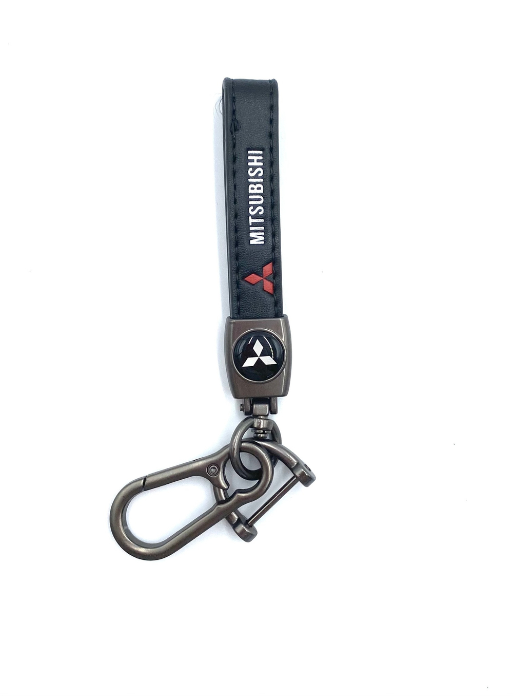 Брелок для ключей кожаный с эмблемой Mitsubishi (кожзам, белая надпись)