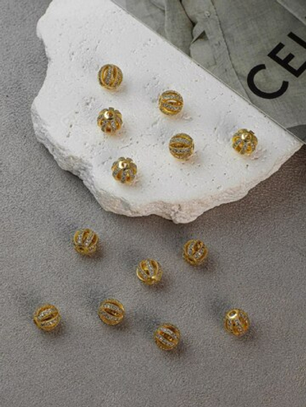 Бусина разделитель "Держава" 8*7 мм, позолота 14k+фианиты, 1 штука