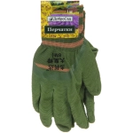 Перчатки нейлоновые «Полоска» с резиновым покрытием полуоблитые, зеленые 8 р-р ДоброСад