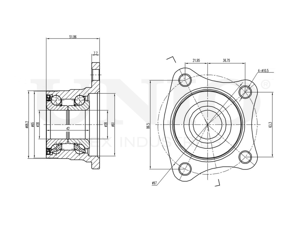 Ступица задняя (без ABS) UNIO HUB-20146