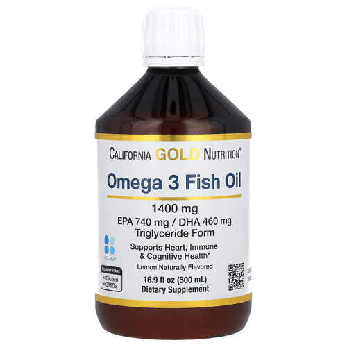 California Gold Nutrition, рыбий жир с омега-3, норвежский триглицерид, натуральный лимонный вкус, 500 мл (16,9 жидк. унции)
