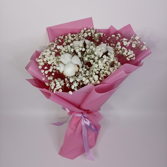 Букет гипсофил с хлопком Белоснежный