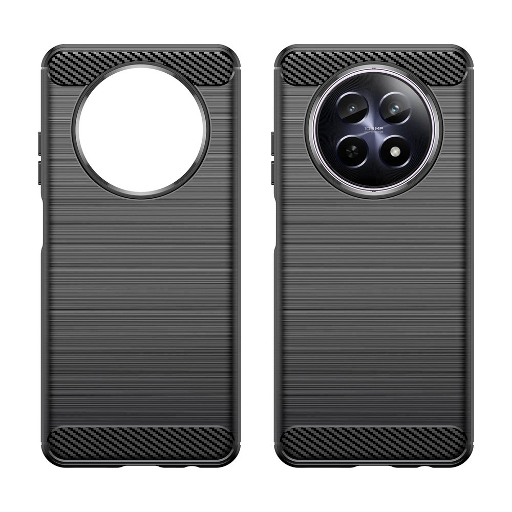 Чехол черного цвета с дизайном под карбон на Realme 12 5G, серия Carbon от Caseport