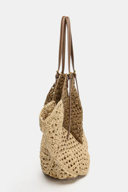 ZARA СУМКА-ШОПЕР С ПЛЕТЕНЫМ КОРПУСОМ, СВЕТЛО-БЕЖЕВЫЙ