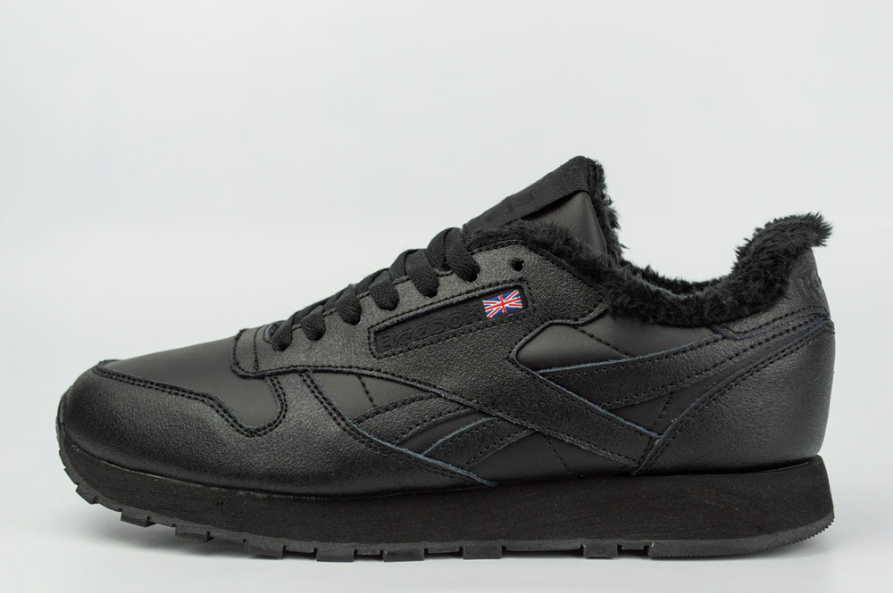 Кроссовки Reebok Classic Leather Fur Triple Black 2