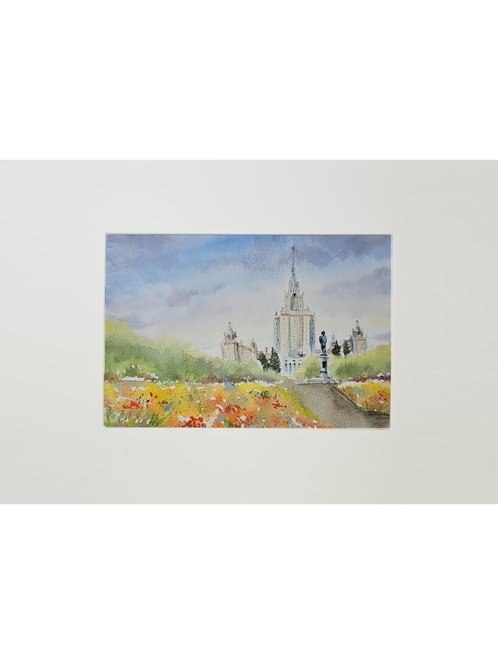Картина, графика в паспарту 21х30 см на стену для интерьера "МГУ"