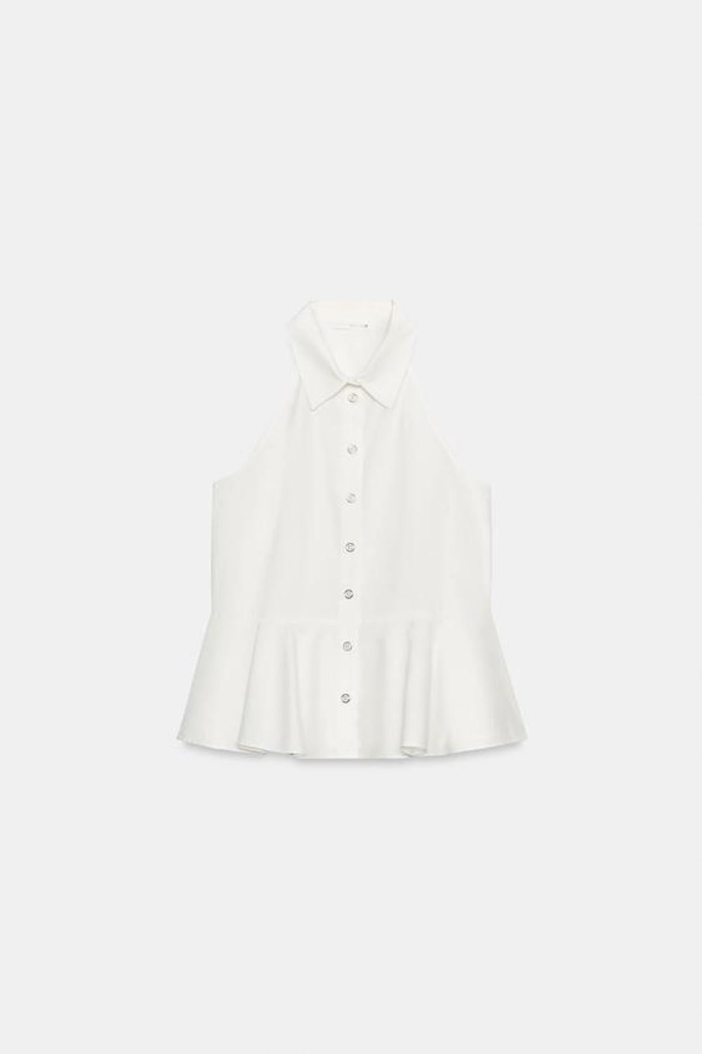 ZARA РУБАШКА С БАСКОЙ И ВОРОТНИКОМ ХАЛТЕР, БЕЛЫЙ
