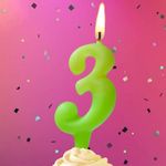 Свеча Цифра, 3 Люминесцентная, Флуор, 8 см, 1 шт.