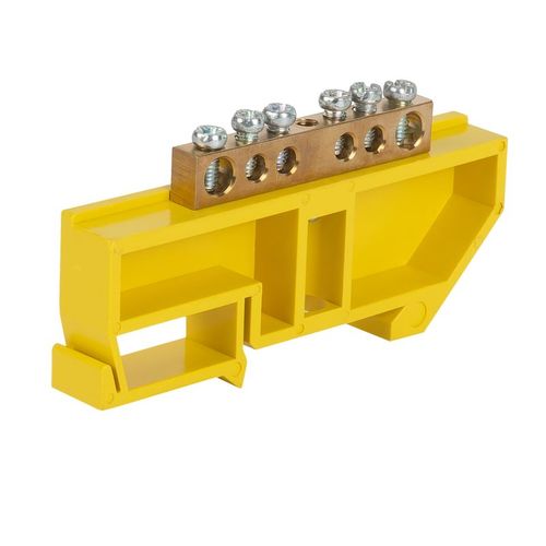 Шина нулевая 6 отверстий, изолятор на DIN-рейку желтый 6х9 мм