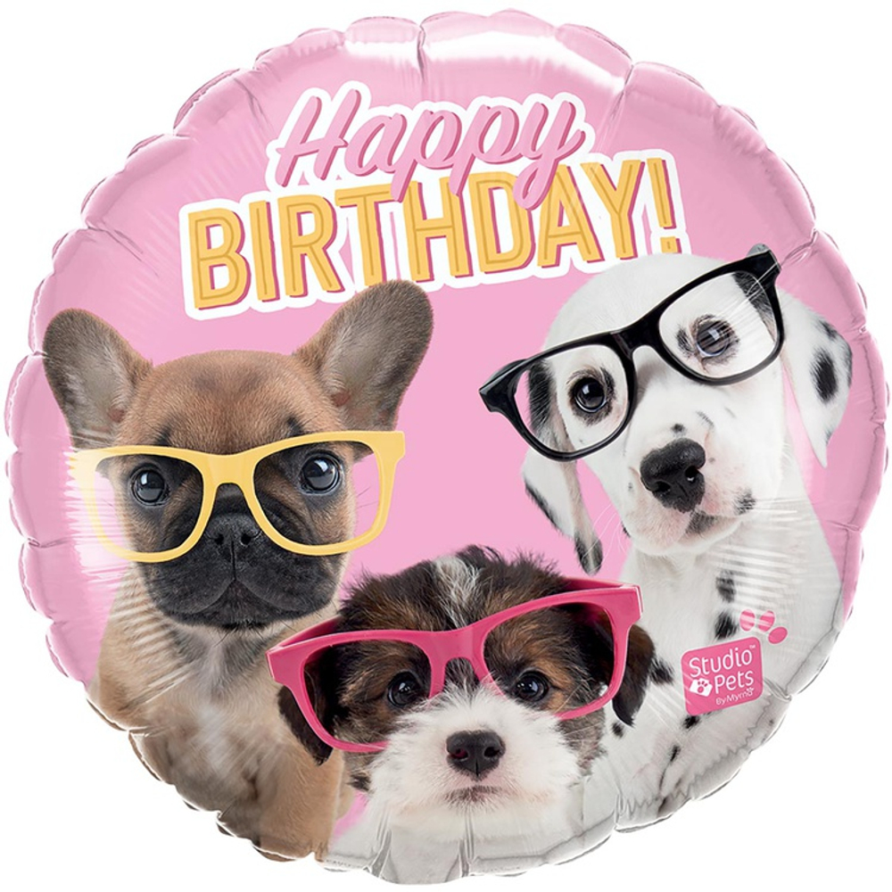 Шар Фольгированный Щенки в очках (Розовый)