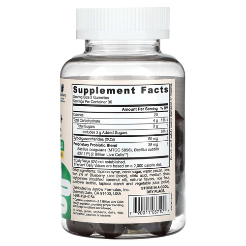 Jarrow Formulas, Пробиотик и пребиотик, ежевика, 2 млрд, 60 жевательных таблеток