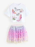 Футболка и юбка в комплекте для девочки Next E15-592, Розовый, Белый