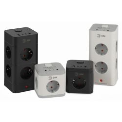 Удлинитель электрический ЭРА CUBE-3es-1,5m-4USB-W куб с заземлением с выключателем 3 розетки+4xUSBA+C 1,5м 16А белый | Бытовые удлинители