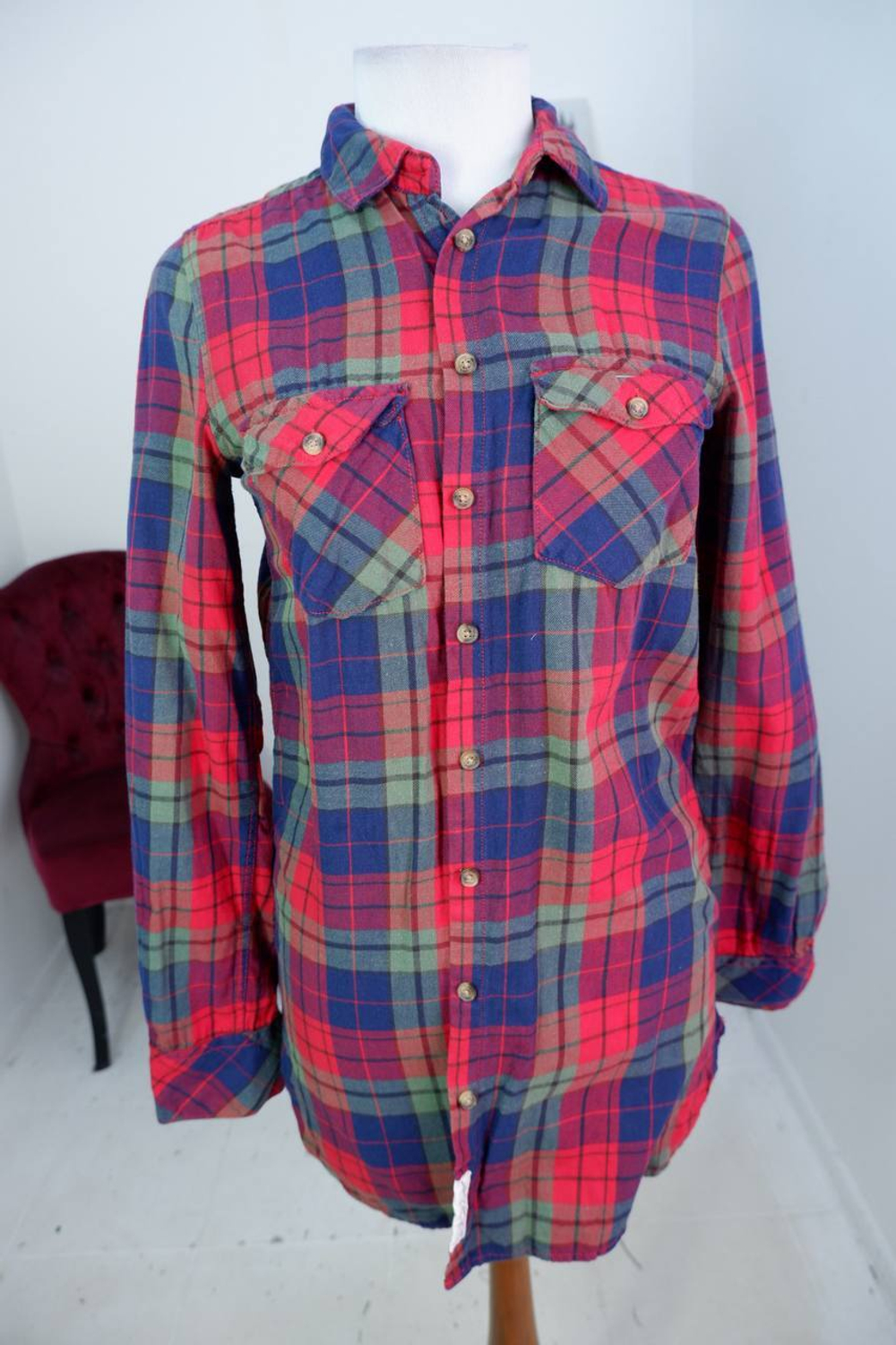 Рубашка H&M в актуальную клетку, маркировка 34, визуально 40 размер