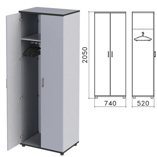 Шкаф для одежды "Монолит", 740х520х2050, цвет серый, ШМ50.11