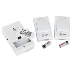 Звонок дверной ЭРА TWIN-B беспроводной две кнопки белый 32 мелодии | Электрозвонки