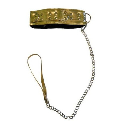 Золотистый ошейник с мехом и цепью-поводком (60 см , золотистый) (Цвет: золотистый)