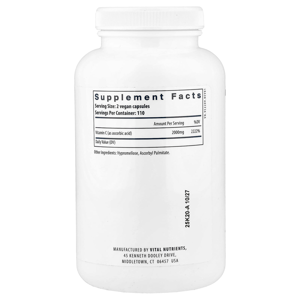 Vital Nutrients, витамин C, 220 веганских капсул (1000 мг в 1 капсуле)