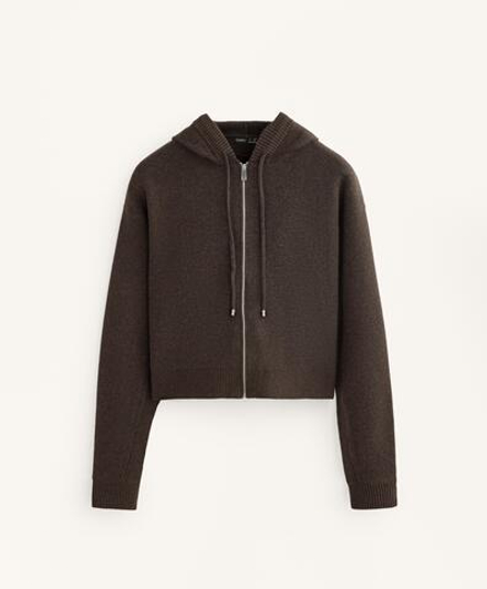 Oysho Вязаная куртка с капюшоном, коричневый