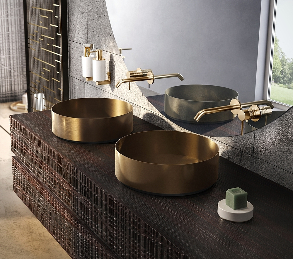 Раковина Gessi 316, накладная, без перелива, Ø400хh125 мм, цвет Brass Brushed PVD