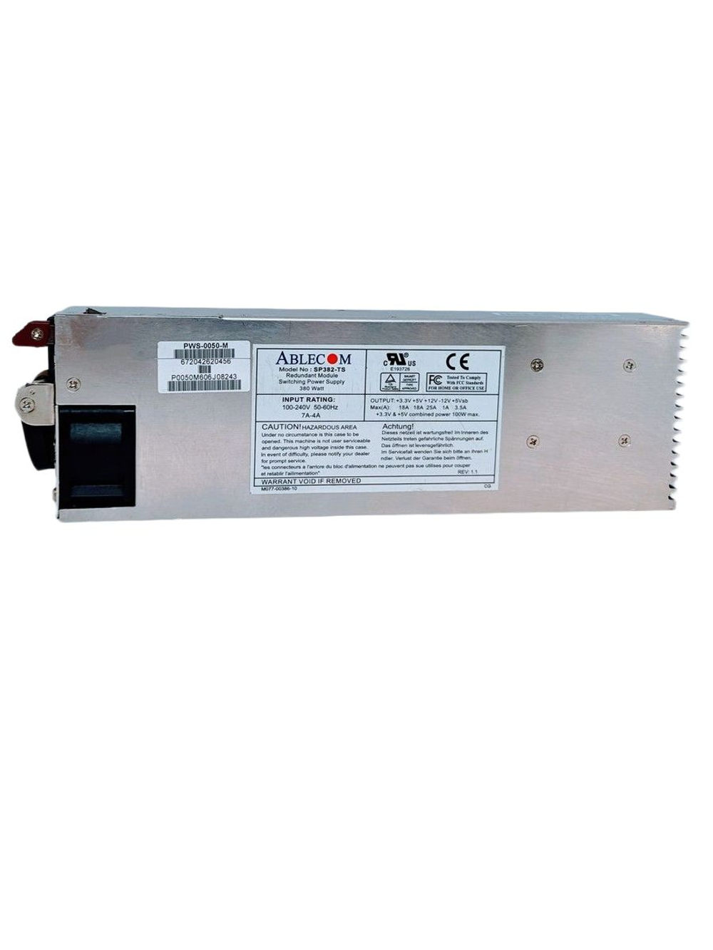 Серверный блок питания Ablecom SP382-TS (PWS-0050-M) 380W для серверов Supermicro OEM REF