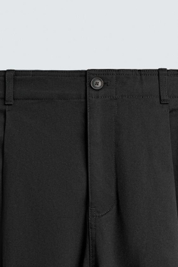 ZARA БРЮКИ WIDE FIT СО СКЛАДКАМИ, ЧЕРНЫЙ