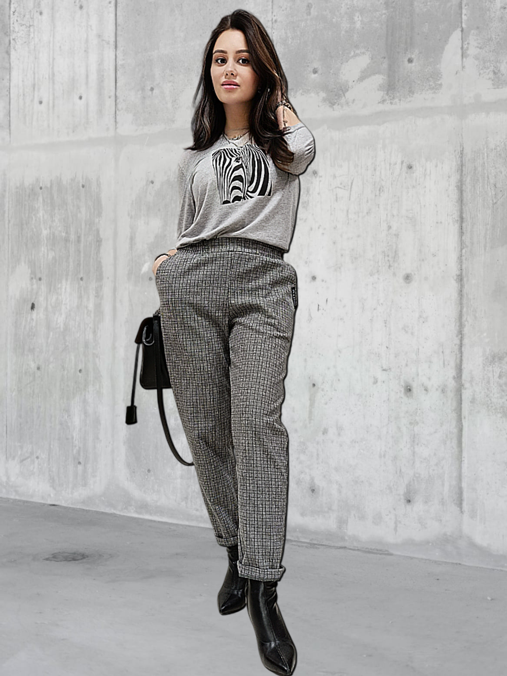 21402 Брюки женские классические джерси серая клетка (60-158)