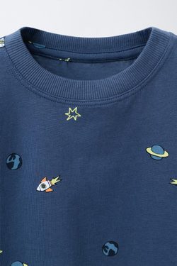 ZARA ФУТБОЛКА С ПРИНТОМ, МОРСКОЙ СИНИЙ
