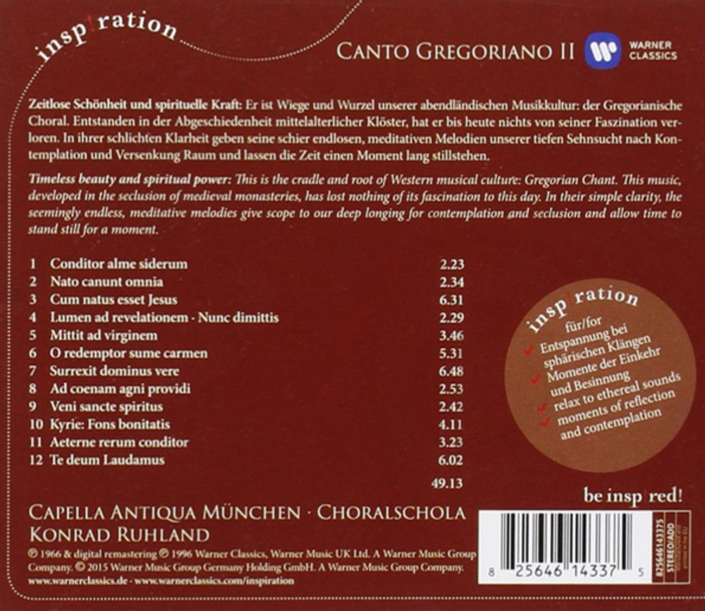 Capella Antiqua Munchen, Konrad Ruhland / Canto Gregoriano II (CD)