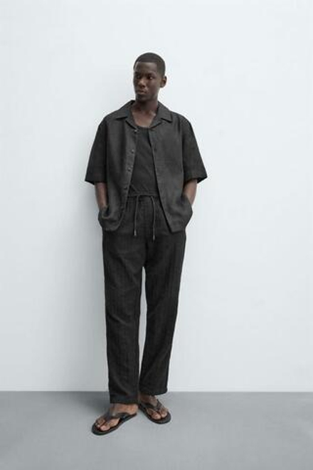 ZARA БРЮКИ RELAXED FIT ИЗ РЕЛЬЕФНОЙ ТКАНИ, ЧЕРНЫЙ