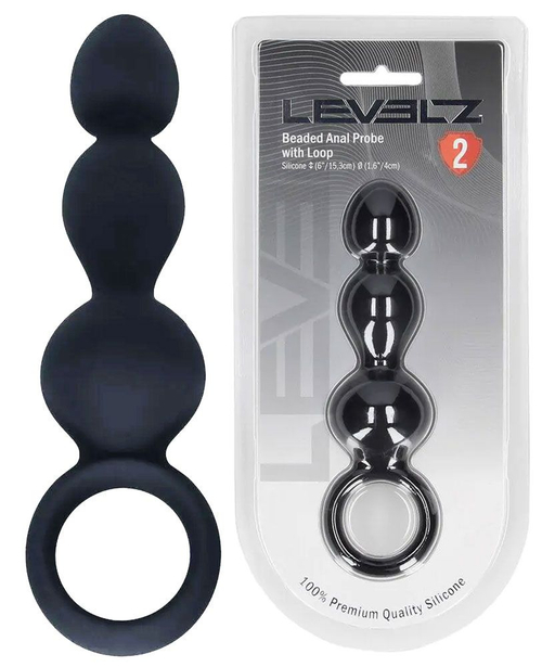 Анальная елочка Shots Levelz с петлей, силиконовая, черная