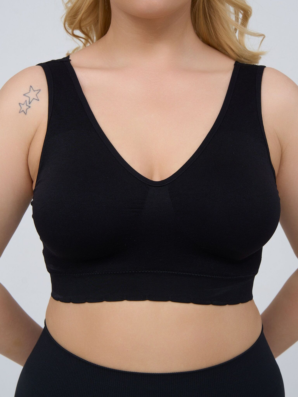 Гладкий бюстгальтер-топ с широкими бретелями (Размер: 3X) (Цвет: черный)