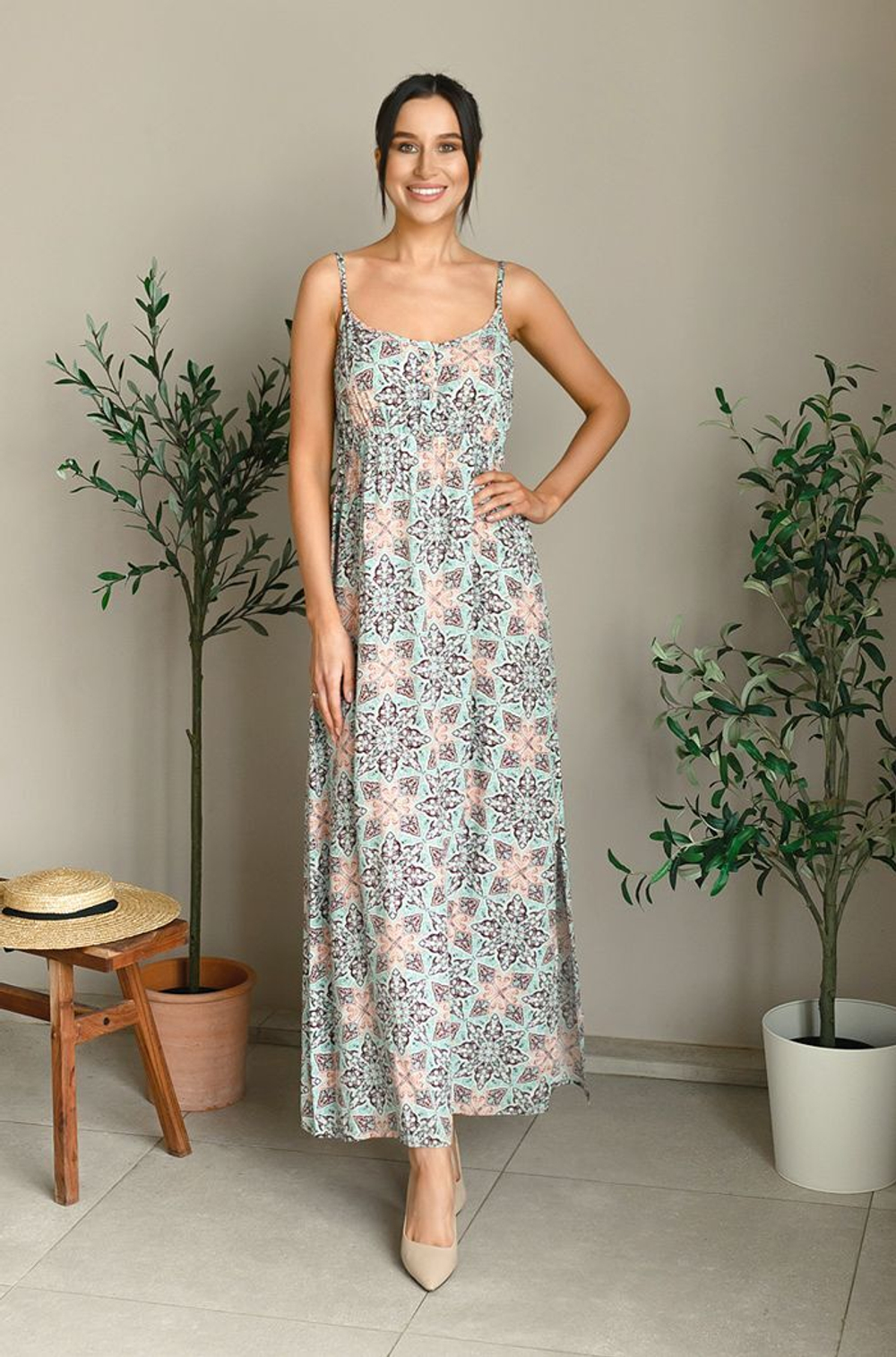 Длинное платье прямого силуэта Simona (Размер: XL) (Цвет: разноцветный)