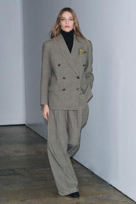 ZARA БРЮКИ В КЛЕТКУ С ЗАЩИПАМИ — ZW COLLECTION, БЕЖЕВЫЙ