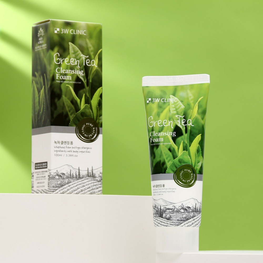3W Clinic пенка для умывания Green Tea Foam Cleansing, 100 мл