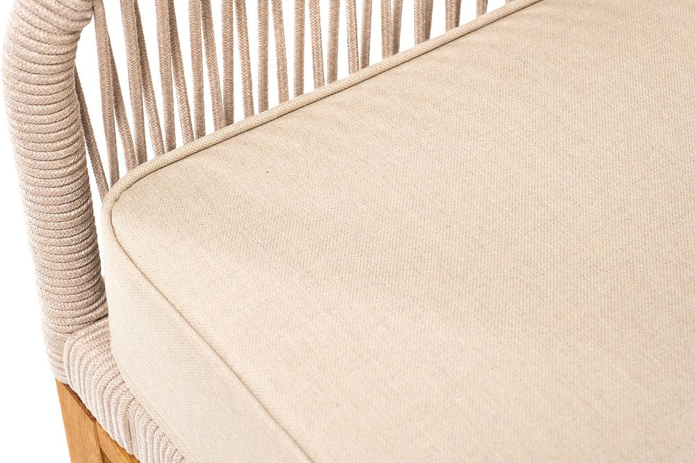 "Канны" кресло плетеное из роупа, основание дуб, роуп бежевый круглый, ткань бежевая 15052