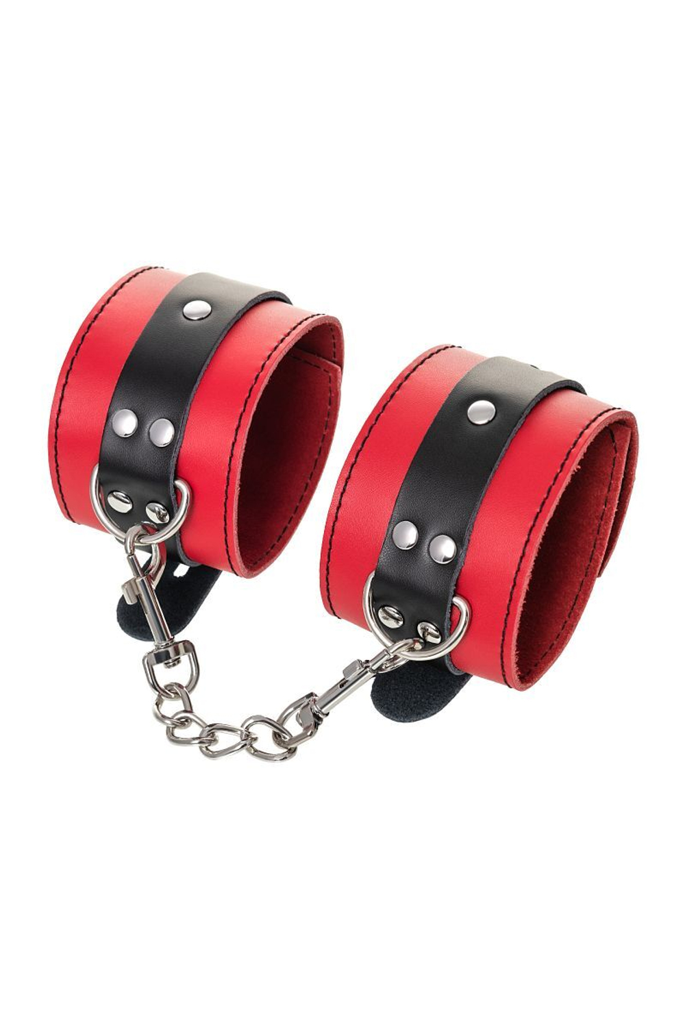 Красно-черные оковы на ноги из кожи (Цвет: красный с черным)