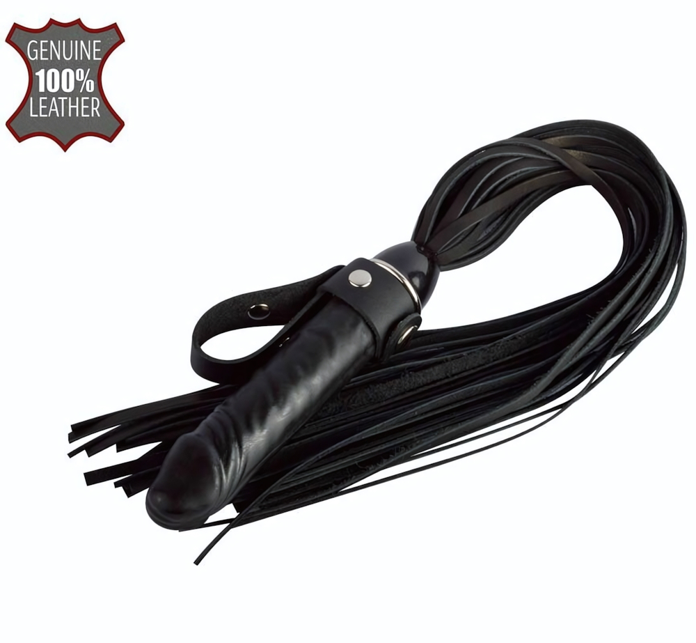 Черная плеть Ковбой с ручкой-фаллосом - 55 см. (Цвет: черный)